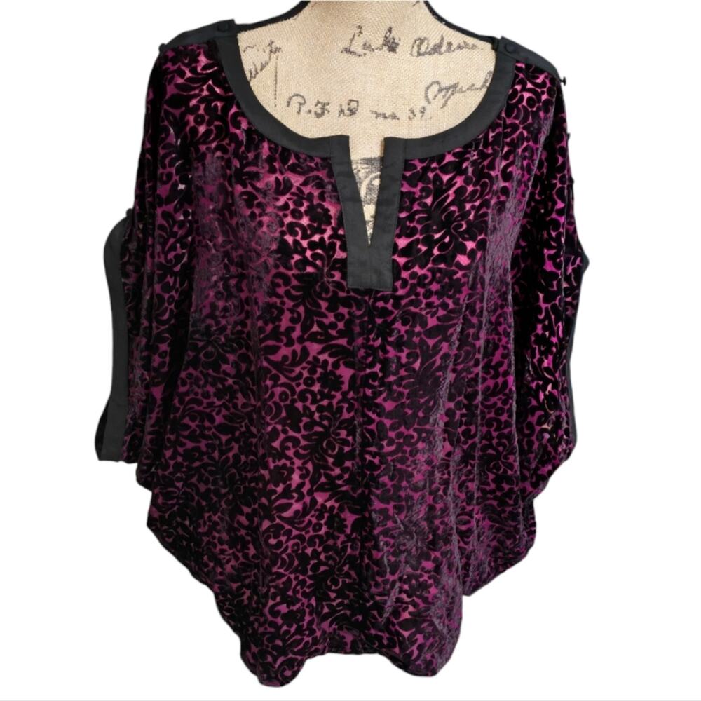 Ark &‎ Co purple & Black Velvet Burnout Dolman Sleeve Blouse Size Large